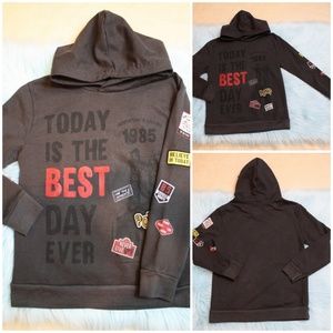 Zara Boys Size 8 Dark Gray Text & Patches Hoodie